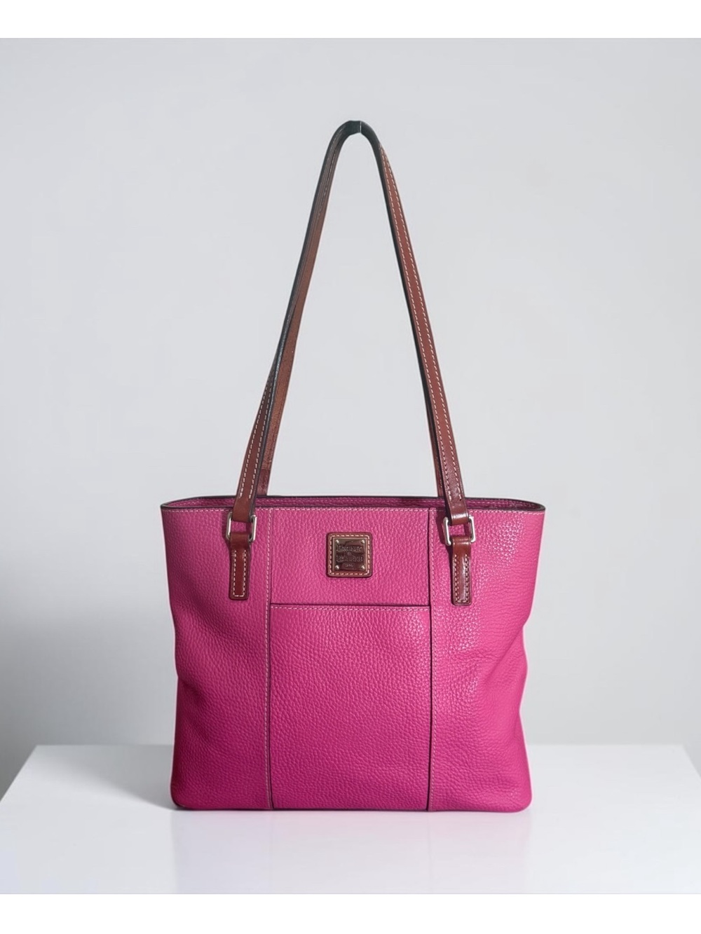 Dooney & Bourke Pink Leather Tote Bag with British Brown Leather Trim!